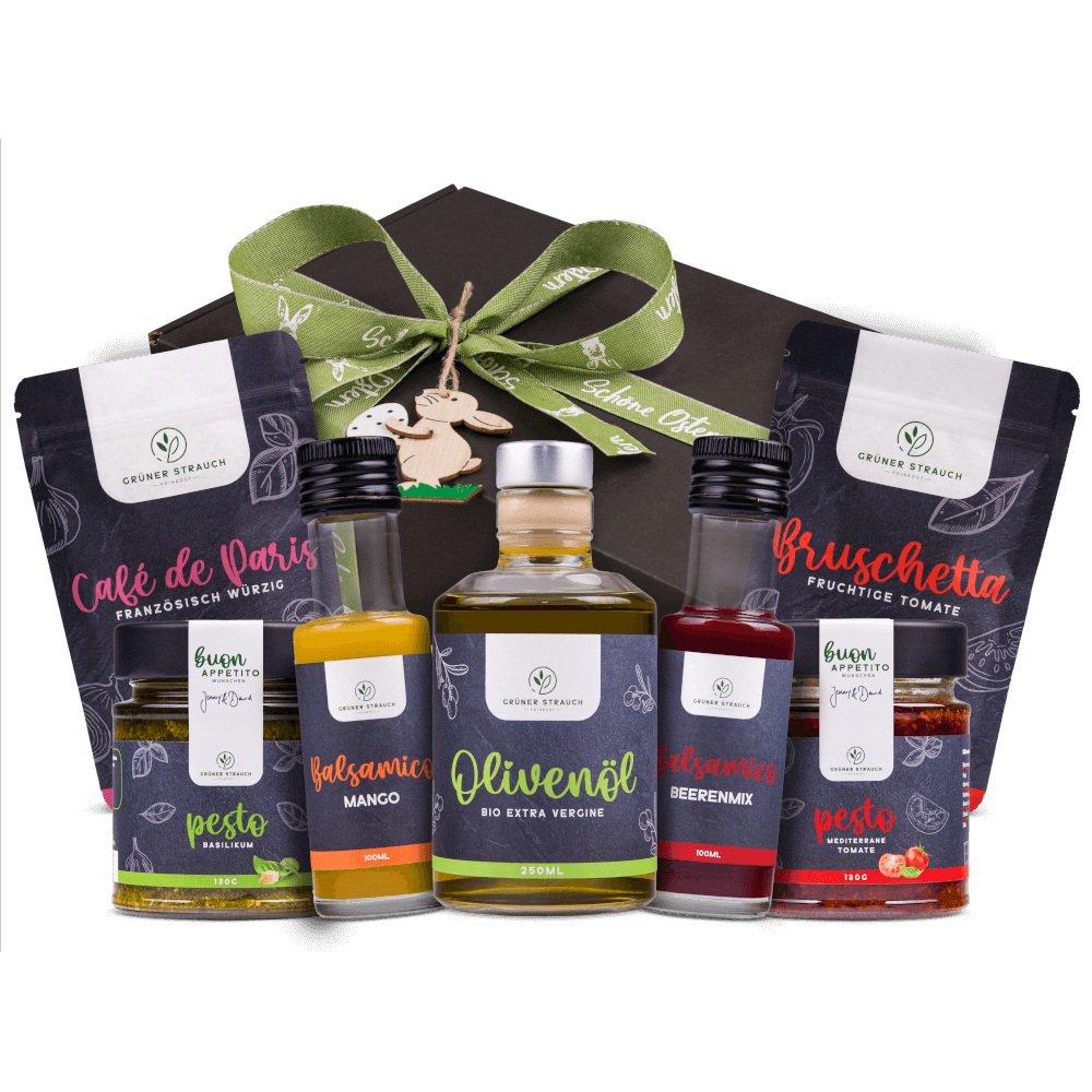Ostergeschenk - Pesto, Olivenöl, Gewürze, Frucht-Balsamico