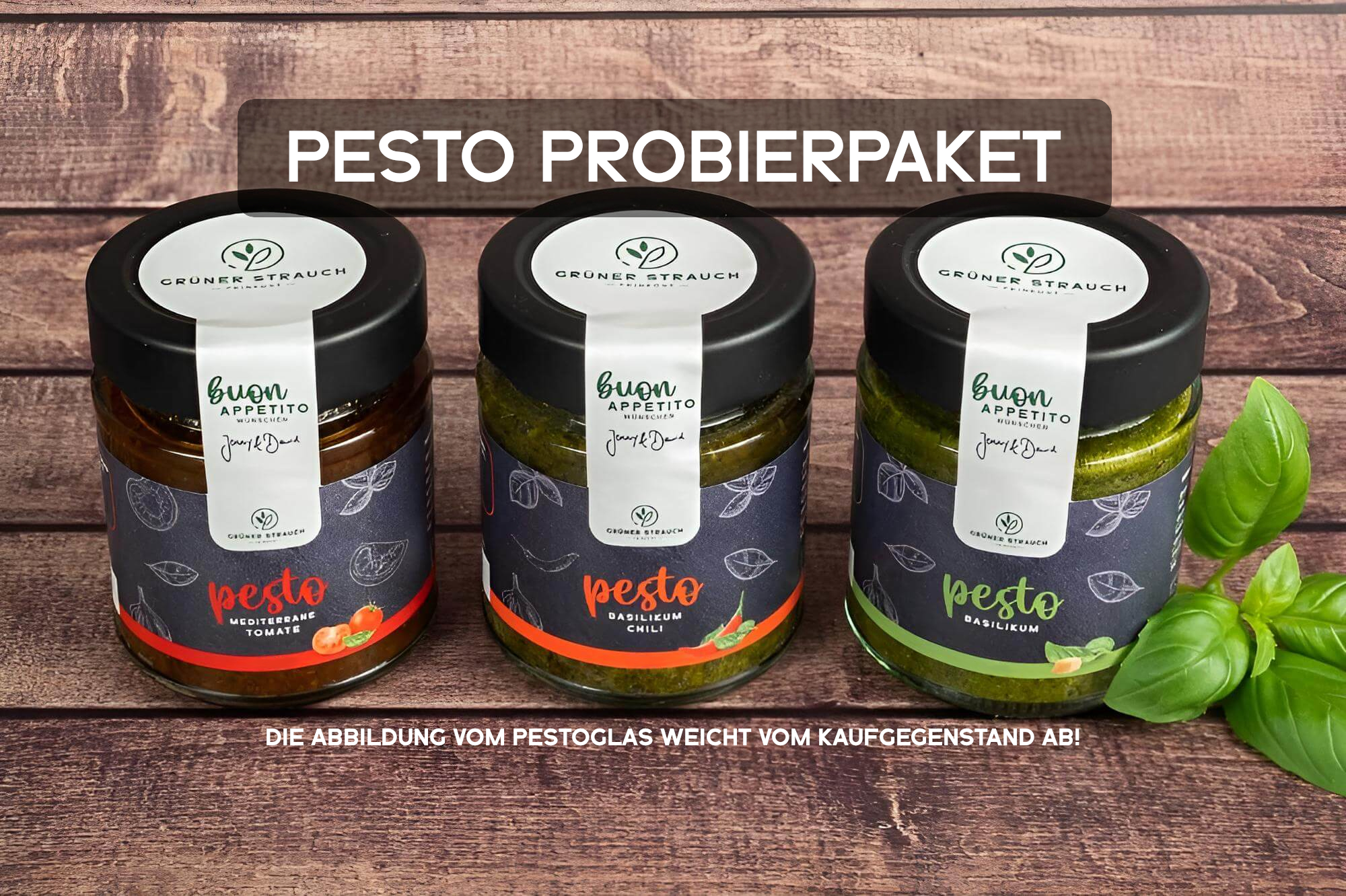 Pesto-Probierpaket mit Basilikum, Chili & Tomaten Pesto