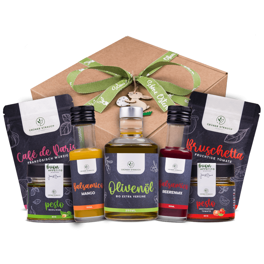 Ostergeschenk - Pesto, Olivenöl, Frucht-Balsamico, Gewürze